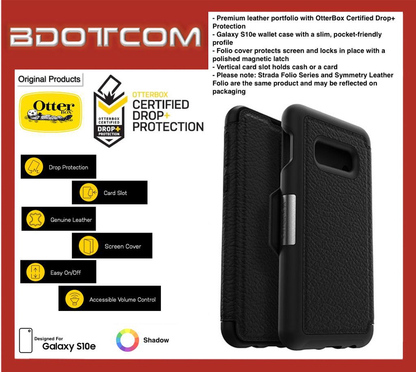 Otterbox Symmetry Series (Strada) Leather Folio Case for Samsung Galaxy S10e  (Black)