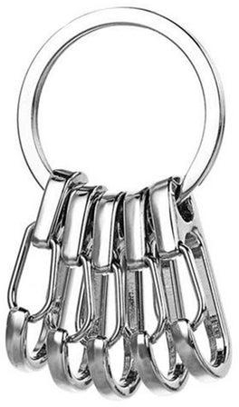 5-Piece D-Shape Carabiner With Key Ring - Silver