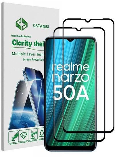 2 Pack For Realme Narzo 50A Screen Protector Tempered Glass Full Glue Back