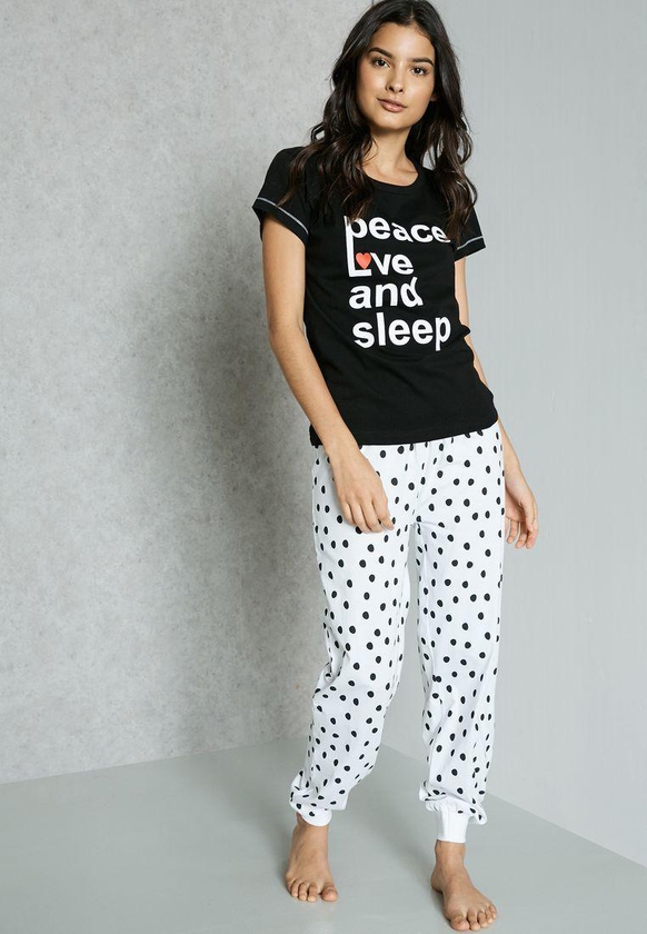 Slogan Cuffed Pyjama Set