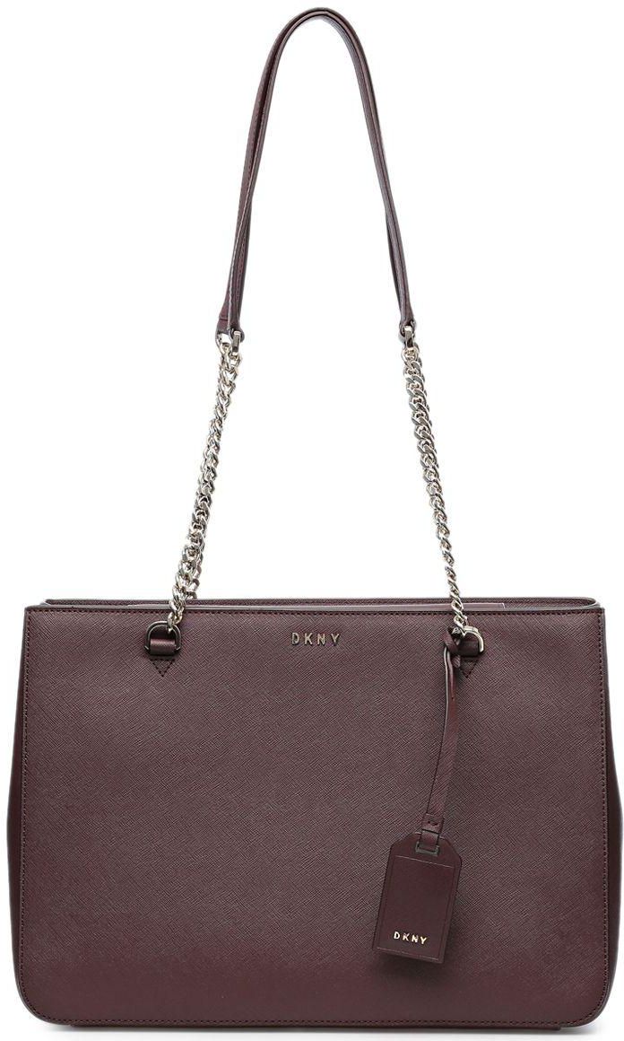 DKNY R361140806-609 Bryant Park - Chain Item Saffiano Shopper Bag for Women - Leather, Oxblood