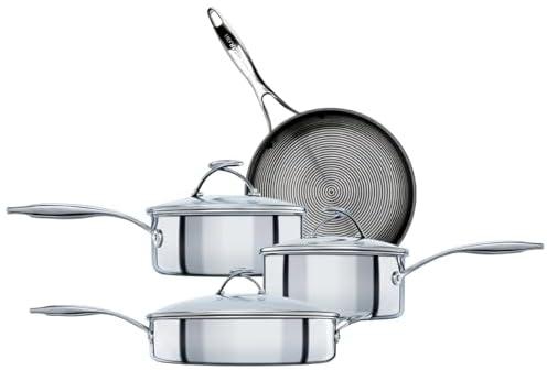 Circulon SteelShield C Series Stainless Steel Induction Hob Pan Set of 4 - Pots and Pans Set with Hybrid Non Stick, Metal Utensil Safe & Dishwasher Safe Cookware