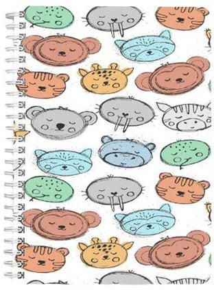 دفتر ملاحظات بسلك حلزوني بطبعة أوجه حيوانات لطيفة مقاس A5 متعدد الألوان