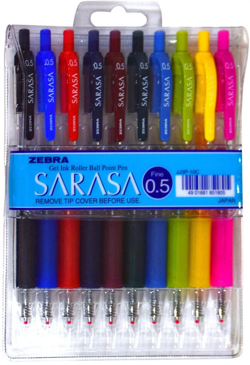 Pack Of 10 Colored Pens Gel Zebra Sarsa 0.5mm