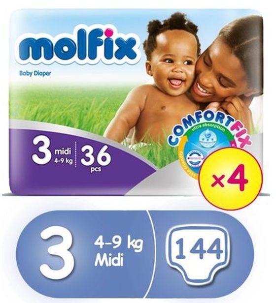 Molfix ComfortFix Diapers, Size 3 (x 4) (Total 144 Count)