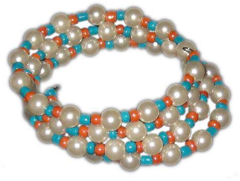 Fashion Multicolored Faux Pearl And Glass Bead Spiral Bracelet
