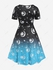 Plus Size Plunge Sun Moon Print Ombre Color Flared Midi Dress - M | Us 10