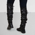 Women Leather Long Boots Tie Back -black