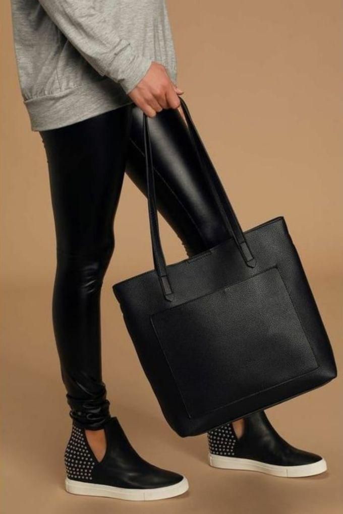 Women Leather Shoulder Bag - Black