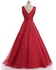 Sleeveless Floral Applique Mesh Maxi Evening Dress - Red - 2xl