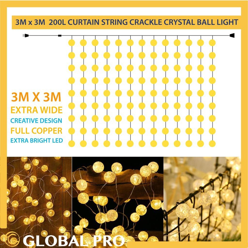 3M X 3M 200L Curtain Marble Ball LED String Decoration Lights
