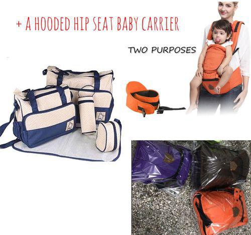 Generic Baby Diaper Bag 5pc. Set, Baby Bottle Holder, Stroller bag + A hip seat carrier
