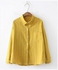Vertical Stripe Lapel Long Sleeve Button Shirt Blouse Yellow