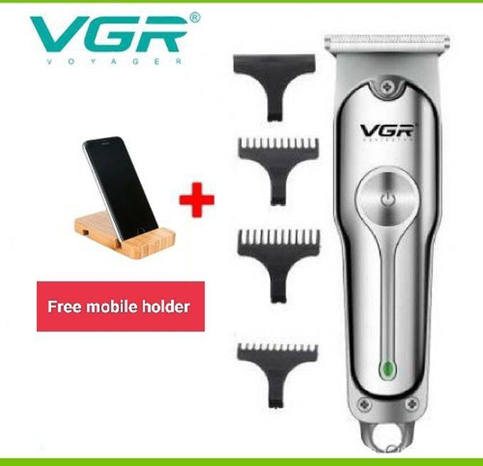 VGR V-071- مكنة حلاقة الشعر القوية القابلة لإعادة الشحن - فضي+ حامل موبيل وتابلت هدية
