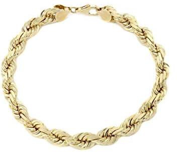 GM Jewelry 14k Yellow Gold Plated Round Rope Chain Bracelet, 8 inches + Jewelry Pouch for Men Women Teens