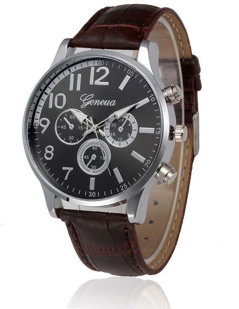 Duoya Retro Design Leather Band Analog Alloy Quartz Wrist Watch Brown