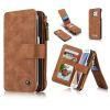CaseMe Multifunction Leather Wallet Zipper Case and Back Cover For Samsung Galaxy S6 Edge Brown