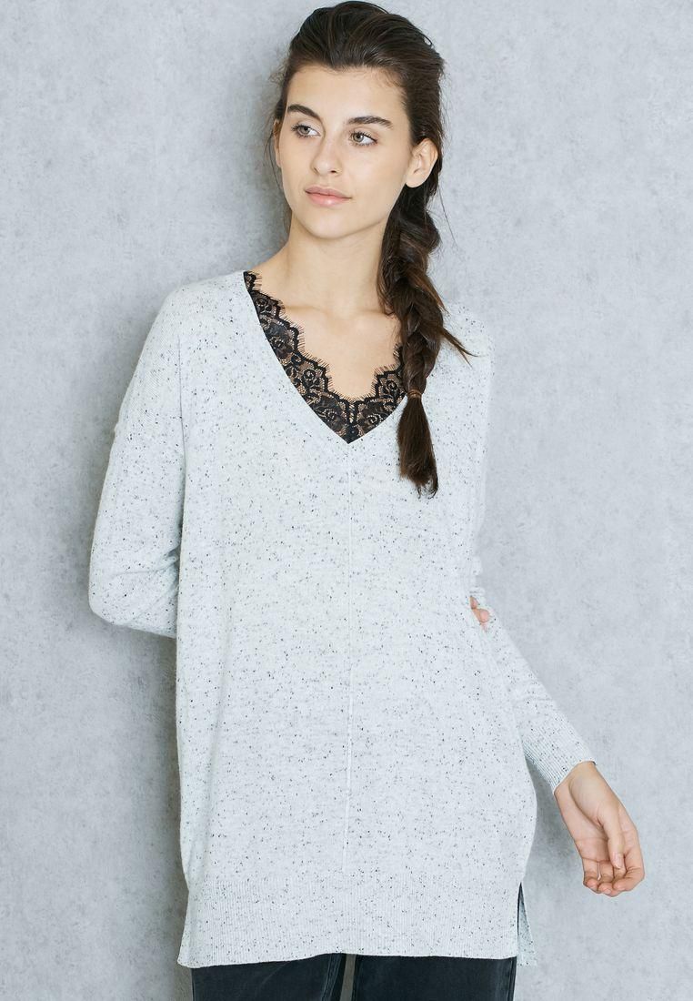 V -Neck Lace Detail Sweater