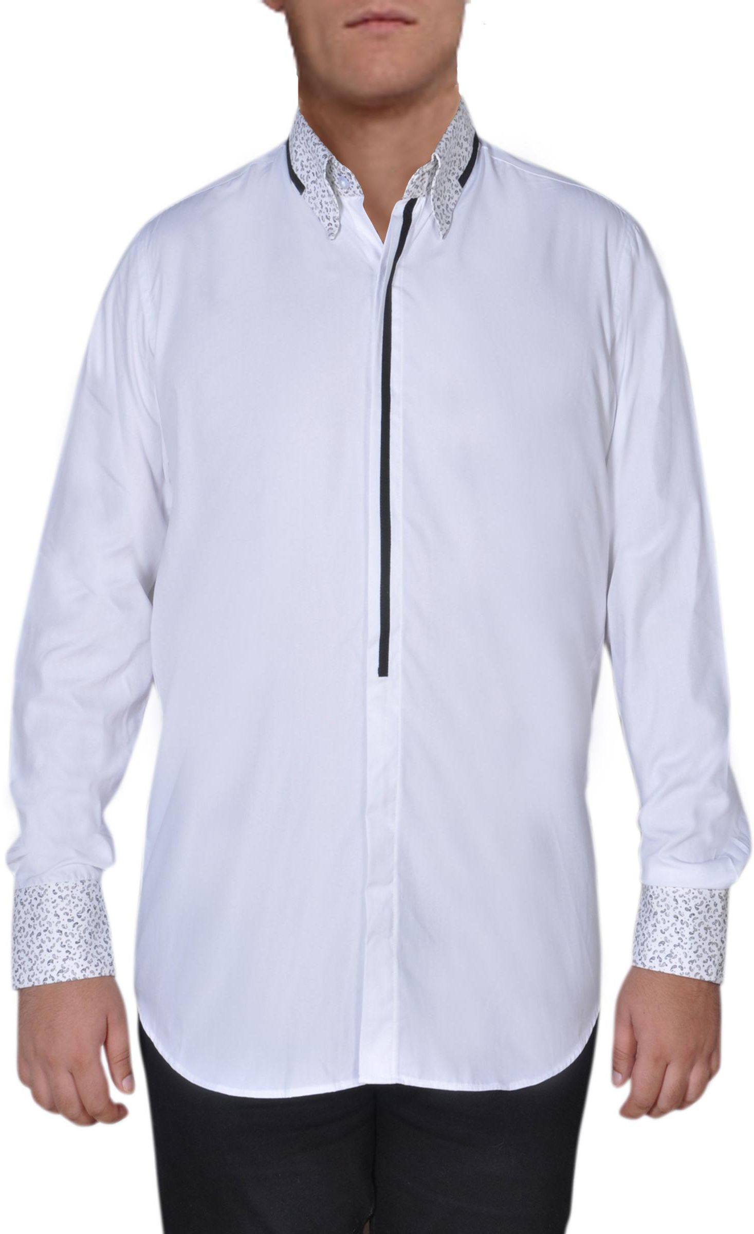 Blu by Blush Formal White Shirt with a Paisley Print Collar and Cuff M