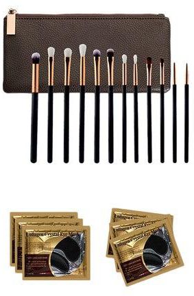 18-Piece Eye Makeup Brush And Collagen Eye Mask Set With Bag Multicolour