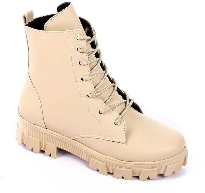 Ice Club Double Closure Leather Combact Boots - Beige