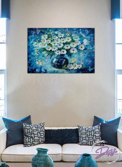 Blue and White Flowers bouquet Painting Decorative Wall Art Wall Decor Card Board MDF Home Decor for Living Room, Drawing Room, Office Room and Bedroom 60CM x 40CM