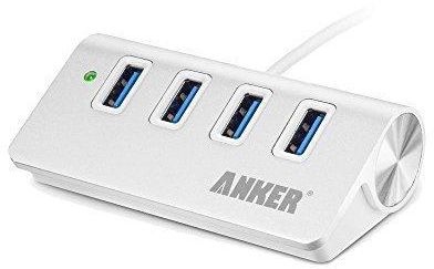 Anker USB Hub 4-Port USB 3.0 Portable Aluminium with 2 ft (0.61m) USB 3.0 Cable Silver