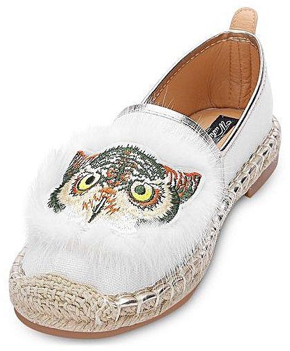 Generic Round Toe Owl Pattern Espadrilles Flat Loafers Women Shoes - WHITE