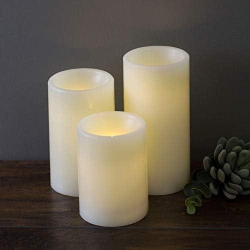MARTHA STEWART Flameless LED, Pillar Candles, Ivory with Batteries, 3 Piece Set