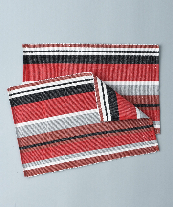 Multicoloured Red stripe Table Mat,Set of 2 Pcs