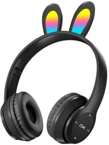 Rabbit Ear Headphone B12 New Wireless Cute Bluetooth Earphone With LED Light Black