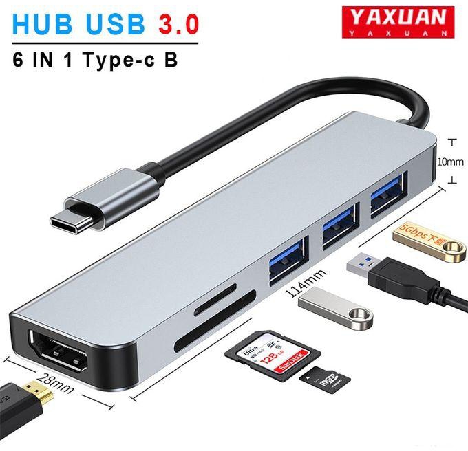 Generic （6 IN 1 Type-c B）USB HUB C HUB Adapter 6 In 1 USB C To USB 3.0 HDMI-Compatible Dock For MacBook Pro For Nintendo Switch USB-C Type C 3.0 Splitter