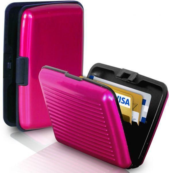 Pink 1Pcs Aluma Button Wallet Credit Card Holder Aluminum Case Protect Rfid Scanning