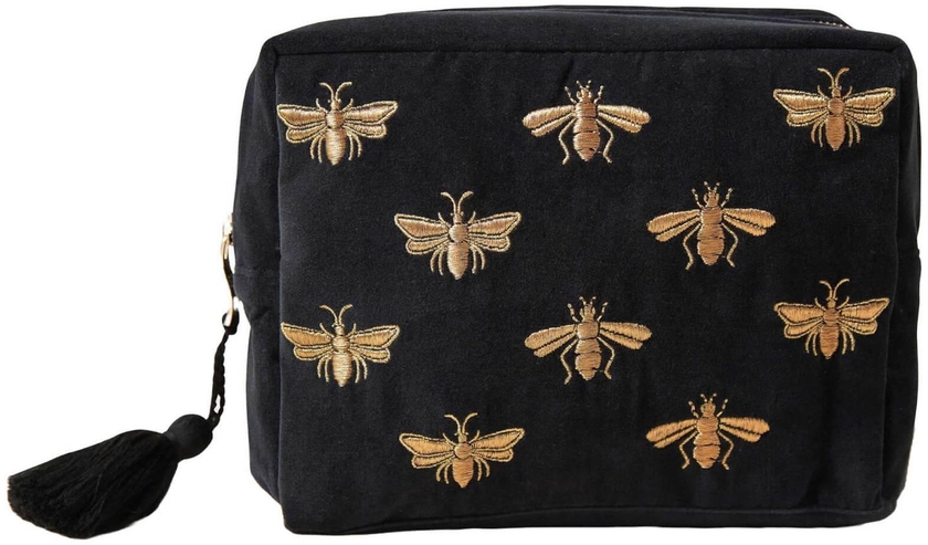 Elizabeth Scarlett Honey Bee Charcoal Velvet Wash Bag