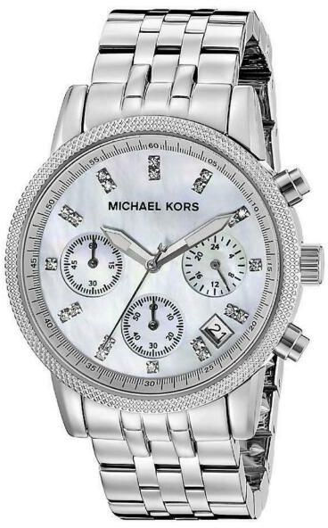 Michael Kors Women's Mother-of-Pearl Dial Watch MK5020 (Silver Chrono/White)