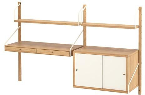 SVALNÄS Wall-mounted workspace combination, bamboo, white