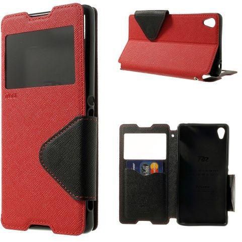 Roarkorea Diary View Leather Stand Cover w/ Card Slot & OZONE Screen Guard  Sony Xperia Z3 D6653 D6603 - Red