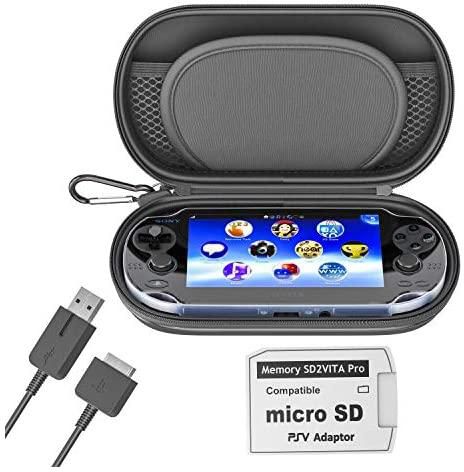 Skywin Kit for PS Vita - PS Vita Carry Case, Charging Cable, and Micro SD Memory Card Adapter Compatible with PS Vita 1000/2000 3.6 or HENkaku System