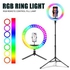 RGB Selfie Ring Light Colorful 20cm + Tripod 200cm - Black