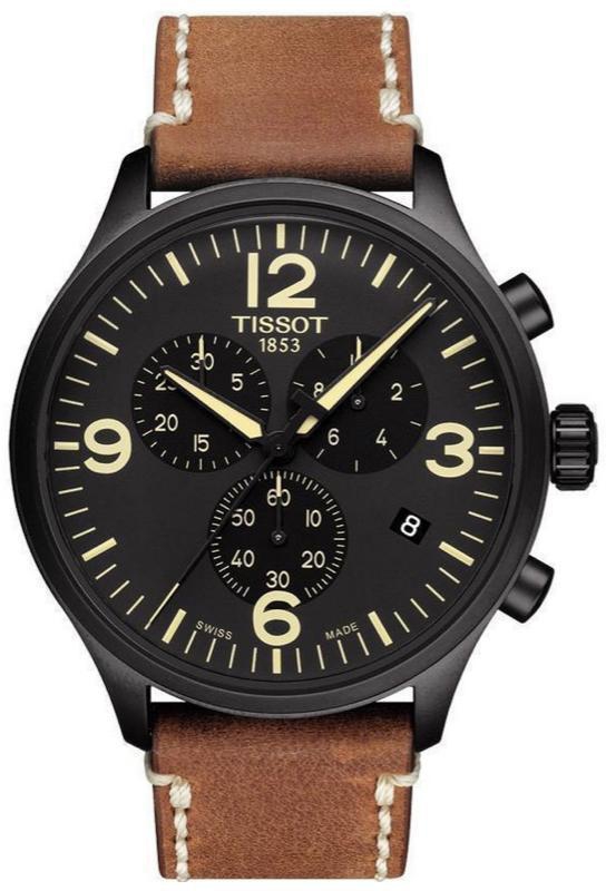 Tissot Brown Leather Band Black Dial Wrist Watch For Men