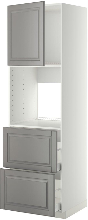 METOD / MAXIMERA خزانة عالية لفرن مع د. - أبيض/Bodbyn رمادي ‎60x60x200 سم‏