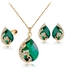 Fantastic Flower Hot Sale Gold Plated Austrian Peacock Crystal Set Earrings+pendant Necklace+adjustable Rings Jewelry Sets-Green