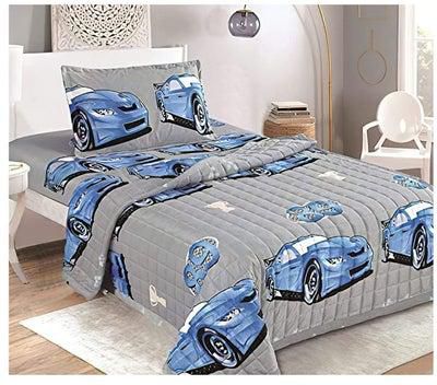 Kids Compressed Comforter Set Reversible Bedding Set For Girls And Boys Soft Breathable 3Pcs Single Size 150 X 200 Cm, Modern Printed And Double Sided Box Stitch Pattern Multi-Color