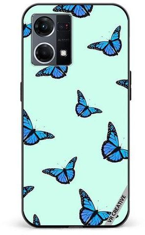 Protective Case Cover For Oppo Reno8 4G Blue Butterfly Flies Design Multicolour