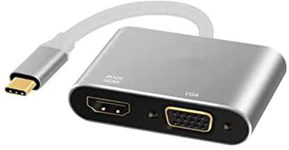 محول USB C الى HDMI 4K VGA، محول فيديو USB 3.1 نوع C الى VGA HDMI UHD لاجهزة ايباد برو/ماك بوك برو/كروم بوك/لينوفو 900/ديل اكس بي اس/سامسونج جالكسي اس 8 اس 9