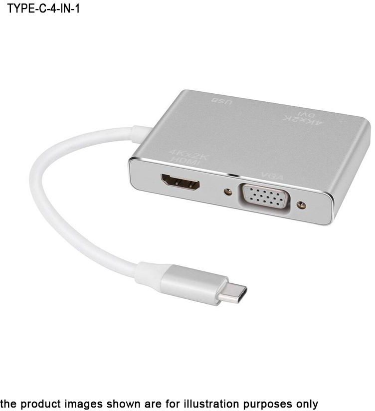 USB-Type C to VGA DVI HDMI &amp; USB Adapter 4 in 1