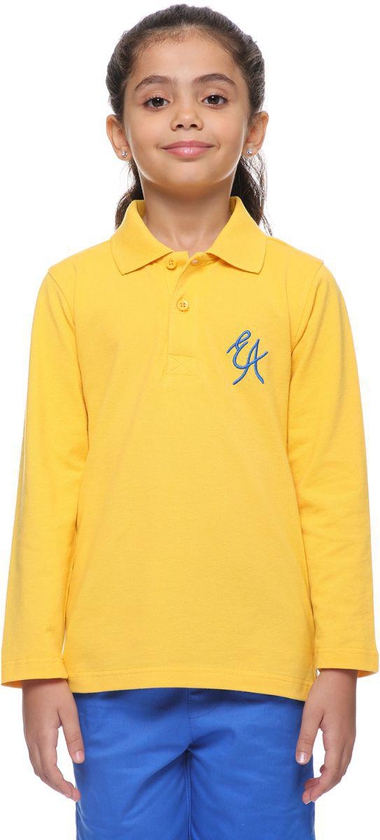 El Alsson Whole School Winter Long Sleeve Polo Triple Pickee Brushed with Embroidered Logo, Yellow