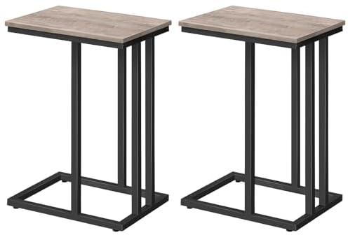 HOOBRO C Side Table, Set of 2 Portable Laptop Holder Snack Table, Heavy-Duty Sofa Side Table, Wood Look Accent Table, Space Saving in Living Room, Bedroom, Greige and Black BG02SFP201