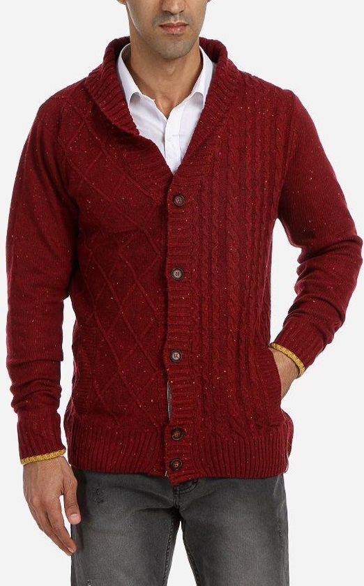 Tie House Knitted Cardigan - Burgundy