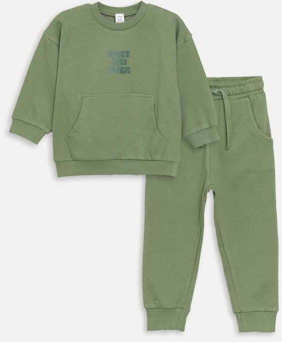 LC Waikiki Crew Neck Long Sleeve Printed Baby Boy Sweatshirt And Sweatpants 2-Pack Set